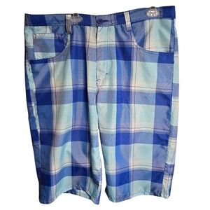 Bluez Mens Shorts 2XL plaid Blue White Checkered Polyester Casual Summer 5Pocket